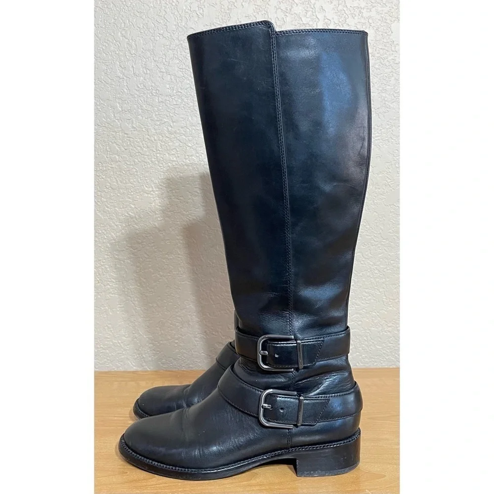 Via Spiga Bernadette Black Leather Riding Tall Boots
